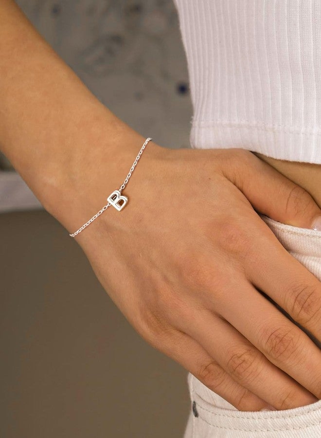 Silvora S925 Sterling Silver Initial Bracelet, Adjustable 6.3 Inches Letter Bracelet Sterling Silver R Bracelet - Image 2